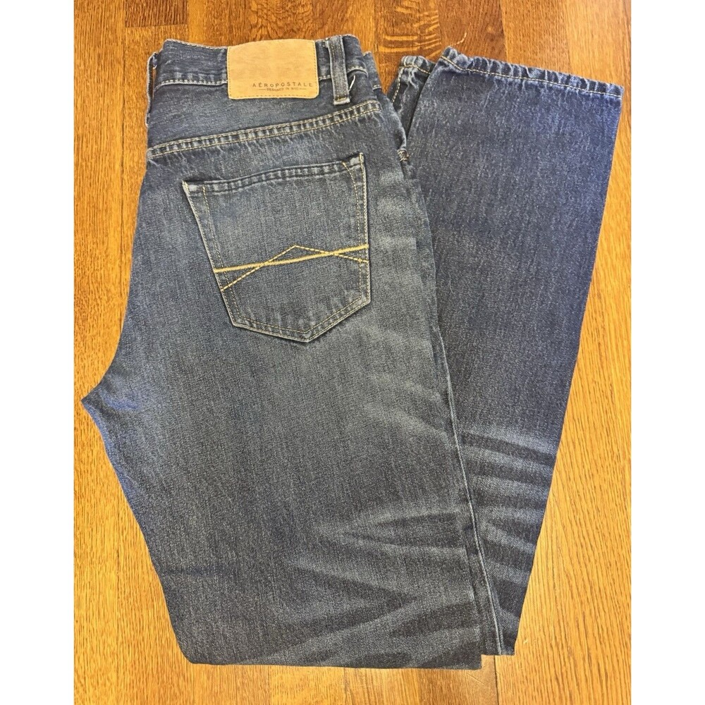 Aeropostale Men Skinny Jeans 30x32 (29.5) Blue Denim Honeycomb Whisker Distress